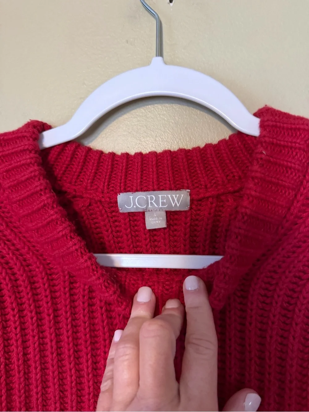 J. Crew Heritage Cotton Fisherman Red Ribbed Crewneck Sweater